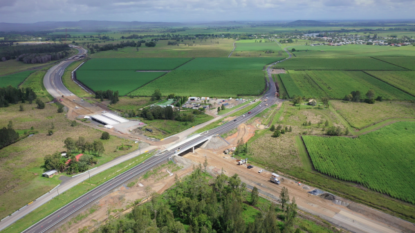 Aerial view of bridge over highway