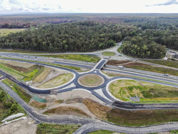 Aerial view of road interchange 