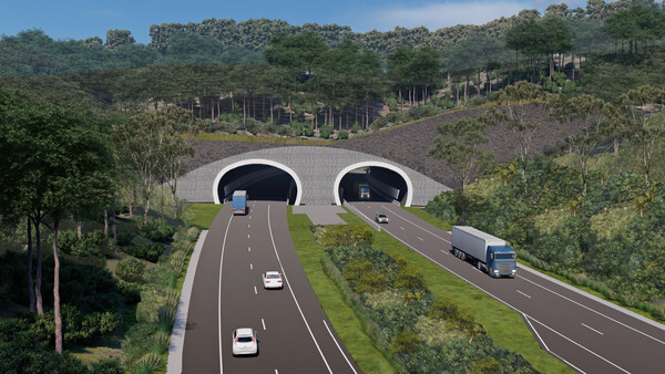 Image of tunnel with two lanes of traffic travelling in both directions